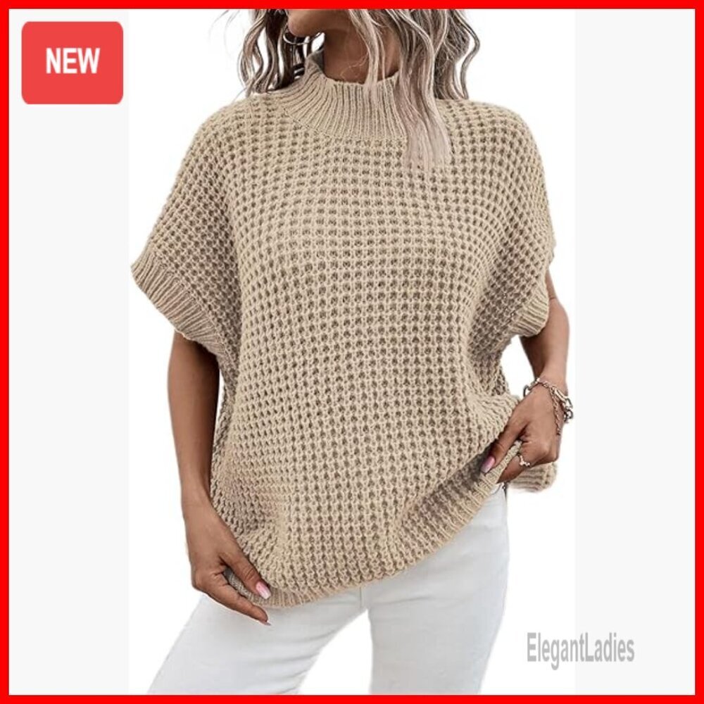 Oversized Batwing Sleeve Mock Neck Sweater Vest Sleeveless Pullover Knit